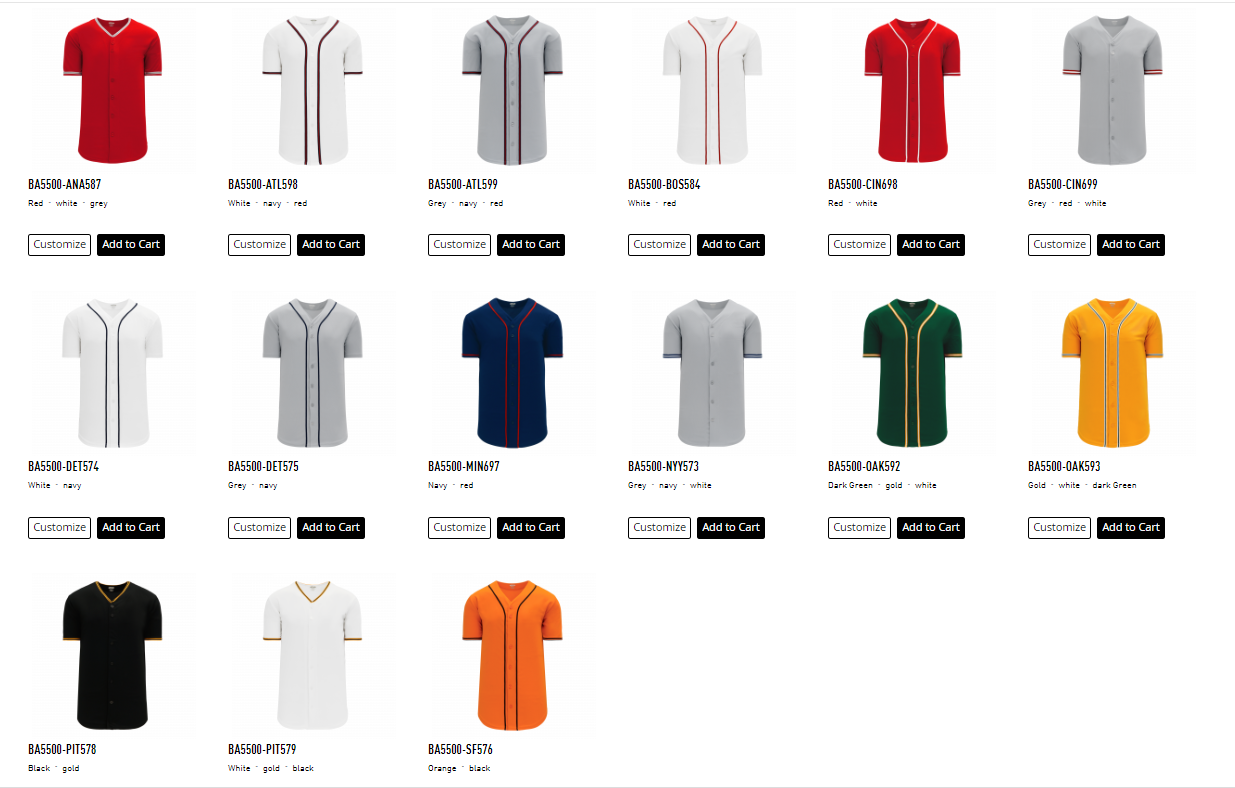 Athletic Knit ®FULL BUTTON ANAHEIM BASEBALL JERSEYS