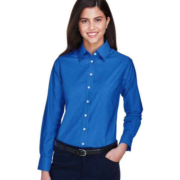 Harriton Ladies' Long-Sleeve Oxford with Stain-Release